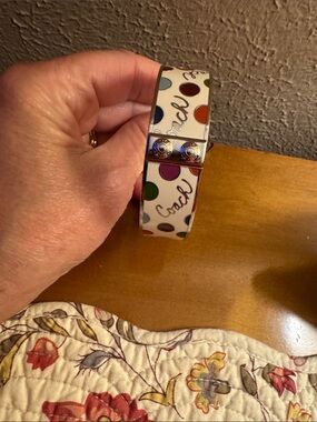 Coach White Enamel Polka Dot Bangle with Silver Hardware